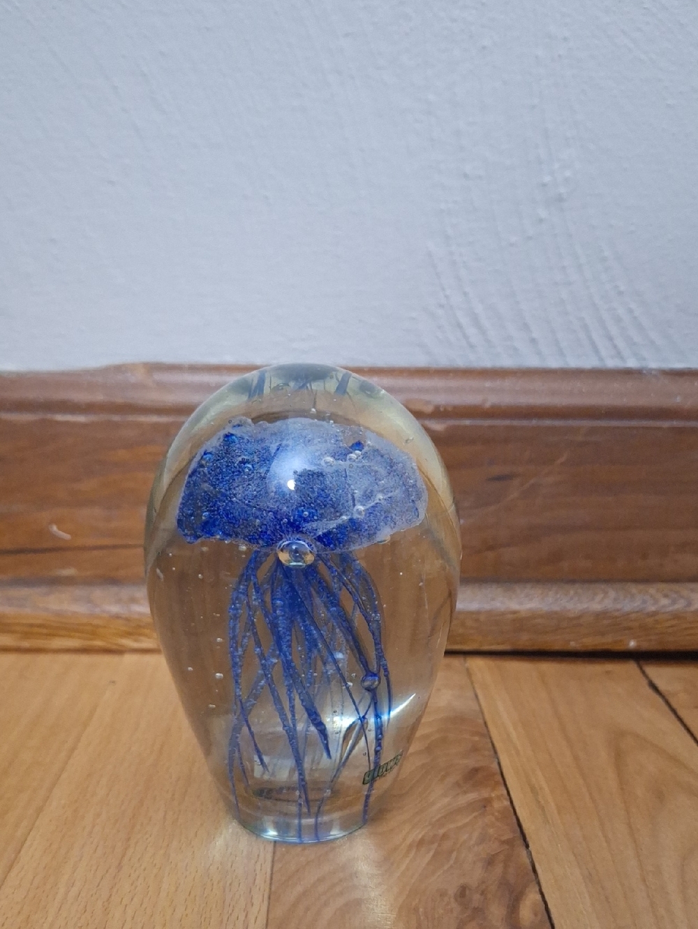 Blue Jellyfish Glass Paperweight - Home Art Accent